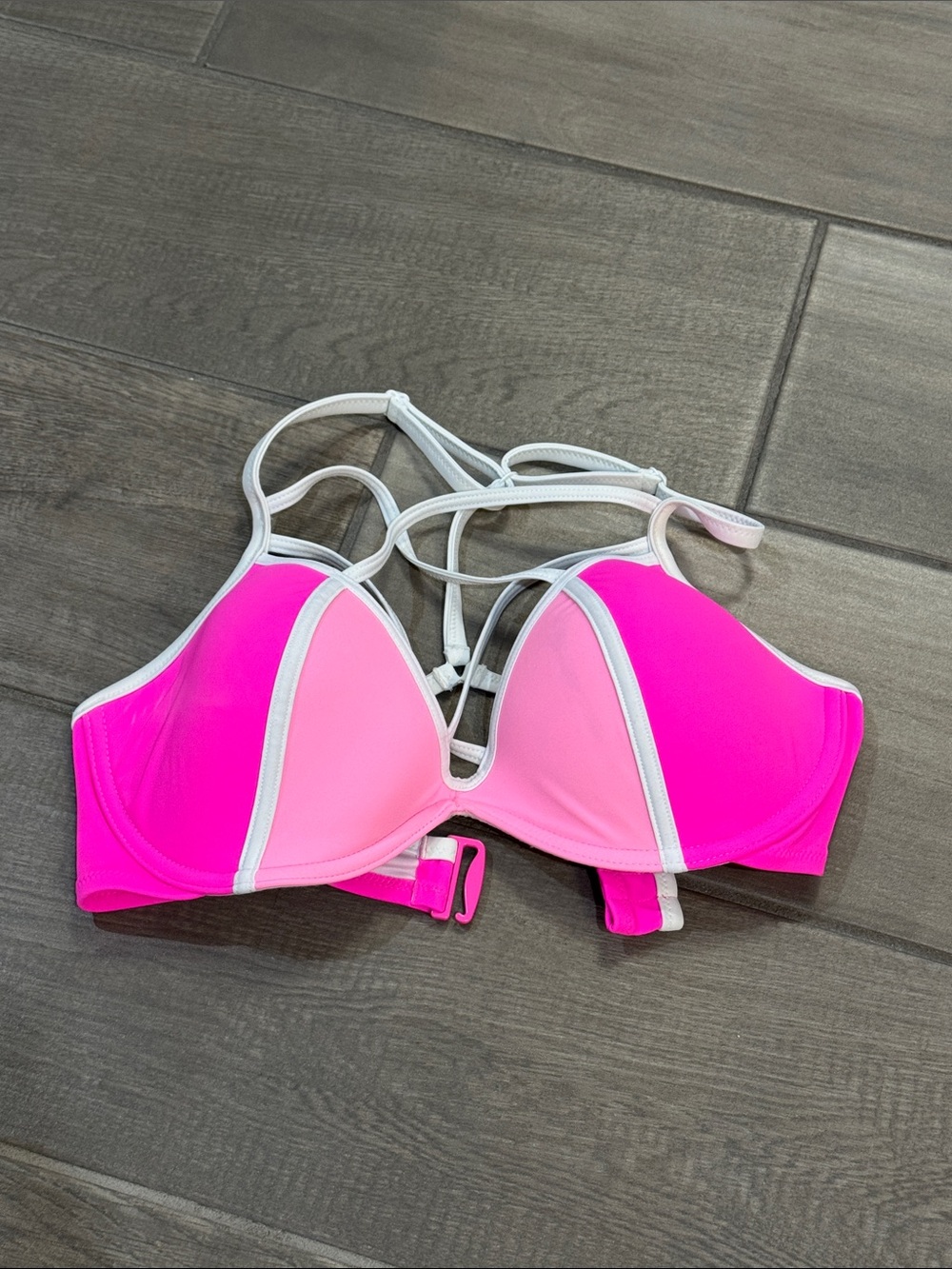 Strappy Colorblock Push-Up Bikini Top in Pink & Blue - Picture 2 of 3